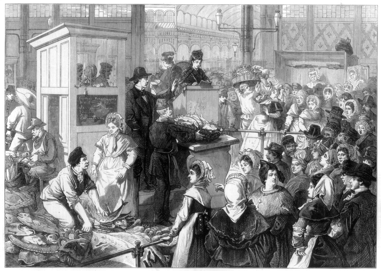Fiskemarkedet, fastetiden i Paris, 1875 af Unbekannt
