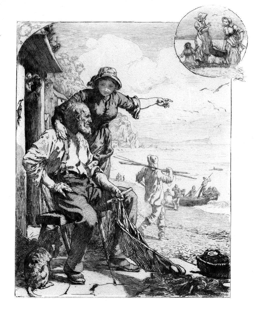 Fisher Folks Harvest. Makrel i bugten, skitse i South Devon, 1882 af Unbekannt