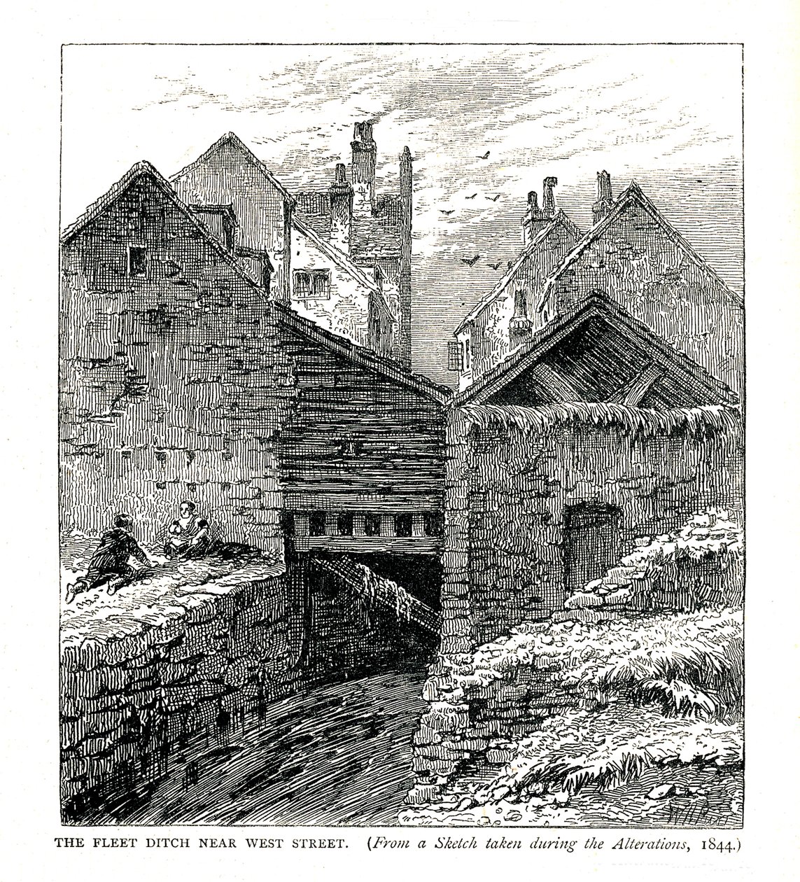 The Fleet Ditch nær West Street, under ændringer, 1844 af Unbekannt