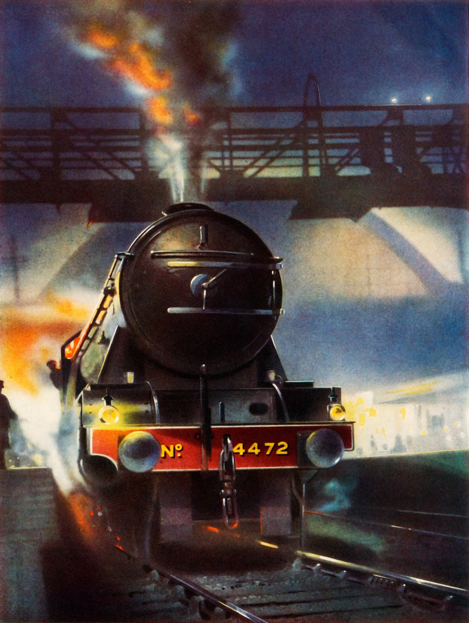The Flying Scotsman, berømt lokomotiv nr. 4472, forlader Kings Cross, 1935. af Unbekannt