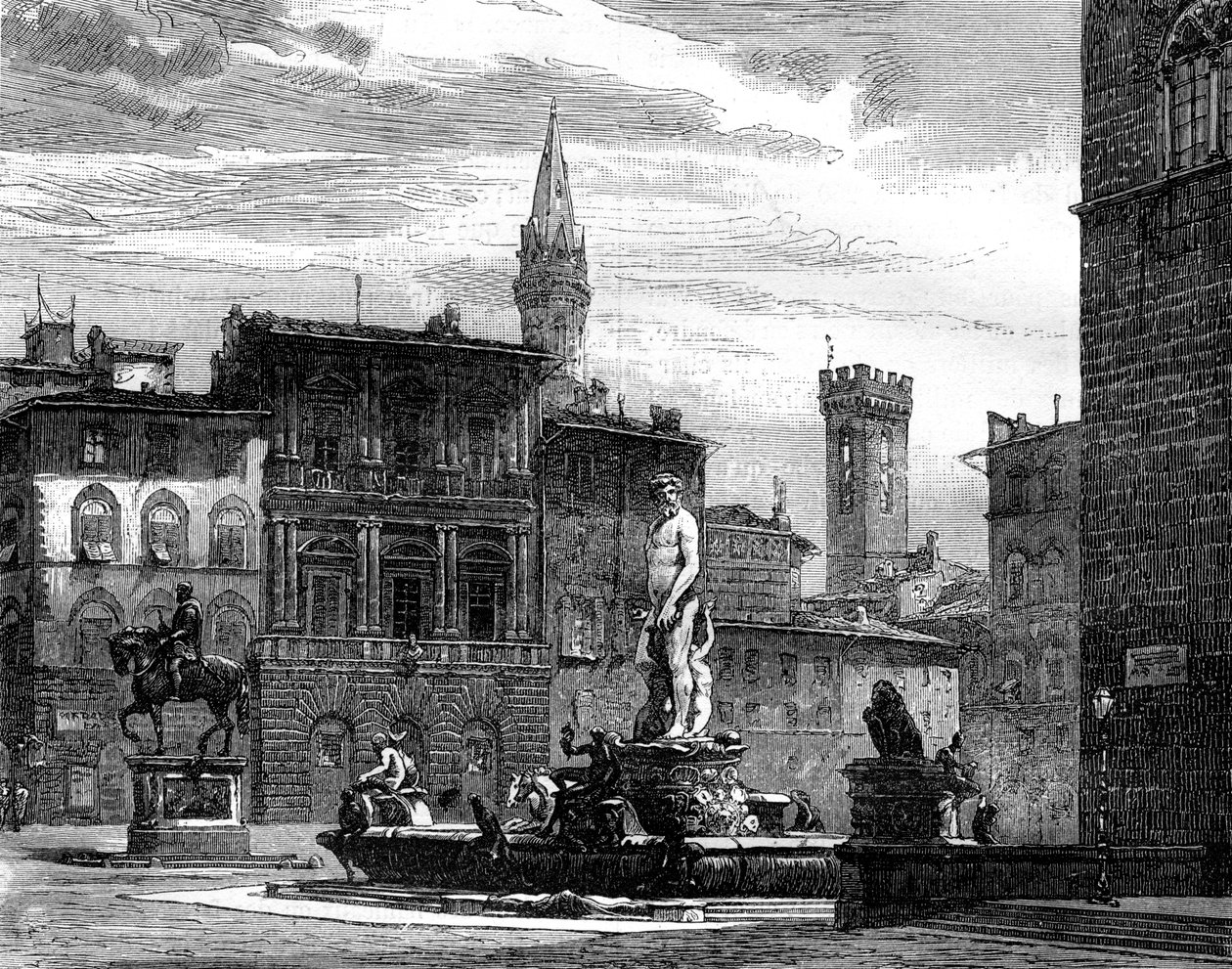 Neptun-fontænen, Piazza della Signoria, Firenze, Italien, 1800-tallet af Unbekannt