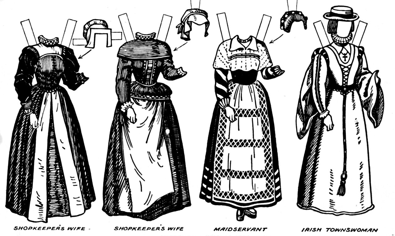 The Gallery of British Costume: Kjole båret i det sene sekstende århundrede, c1934 af Unbekannt