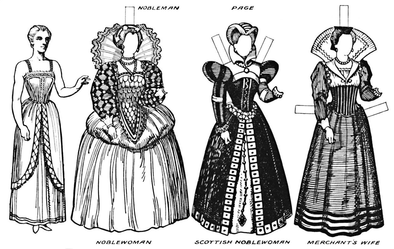 The Gallery of British Costume: Kjole båret i det sene sekstende århundrede, c1934 af Unbekannt