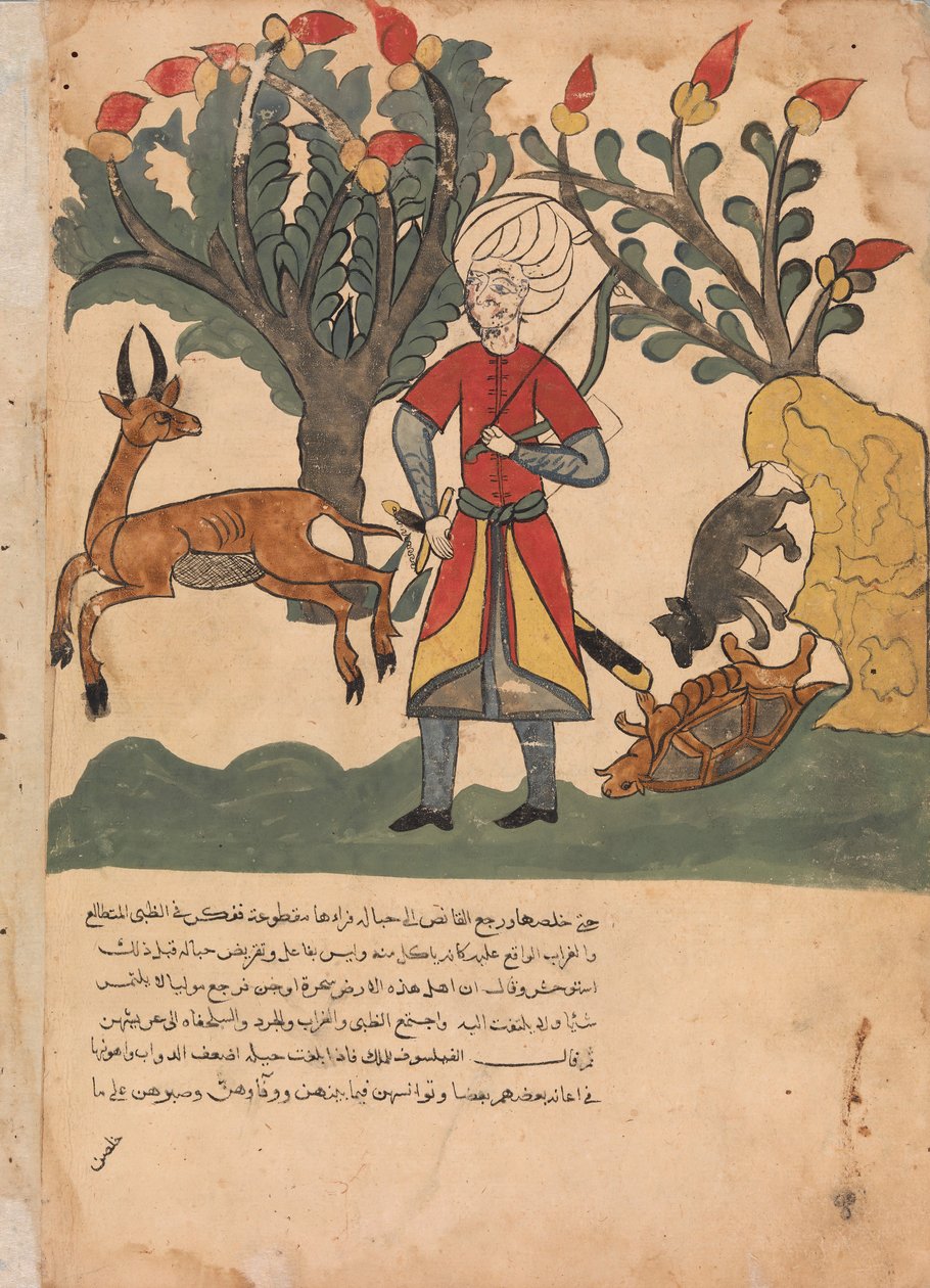 Gazellen lokker jægeren væk, mens musen befrier den bundne skildpadde..., 1700-tallet. af Unbekannt