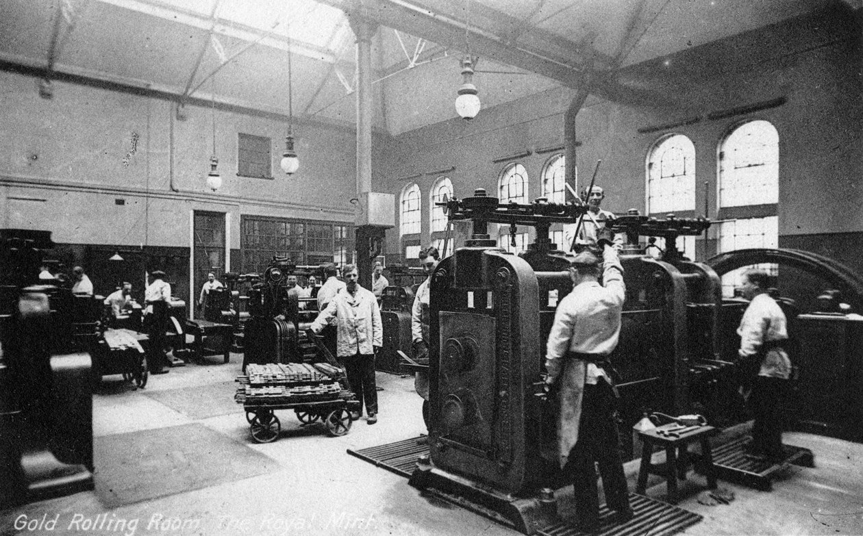 The Gold Rolling Room, Royal Mint, Tower Hill, London, begyndelsen af det 20. århundrede af Unbekannt