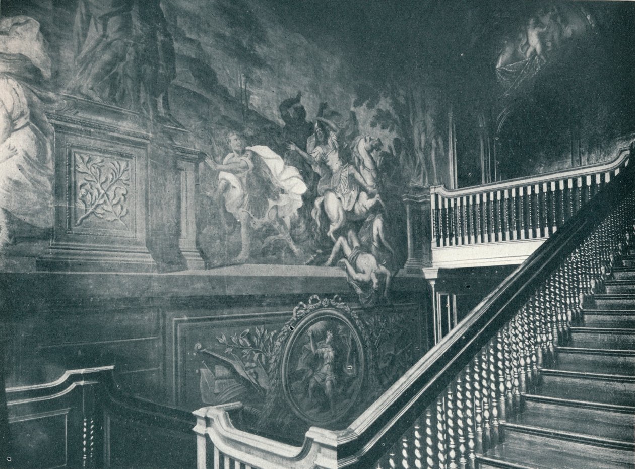 The Grand Staircase, Viser Thornhills vægmalerier, Stoke Edith, c1909 af Unbekannt