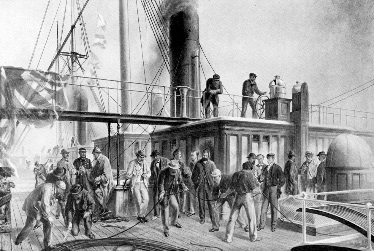 The Great Eastern genvinder det tabte atlantiske kabel, 1866, c1920 af Unbekannt