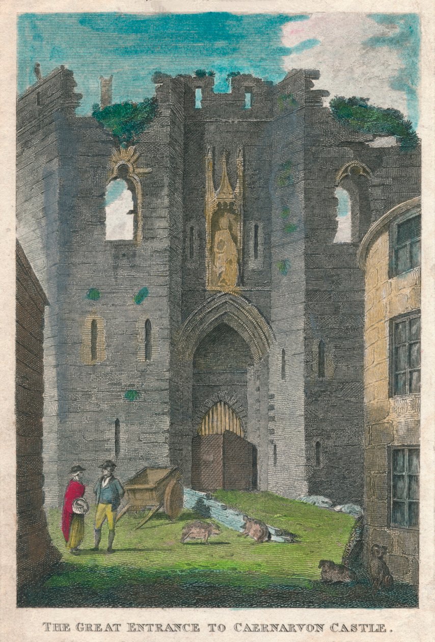 Den store indgang til Caernarvon Slot, 1808. af Unbekannt