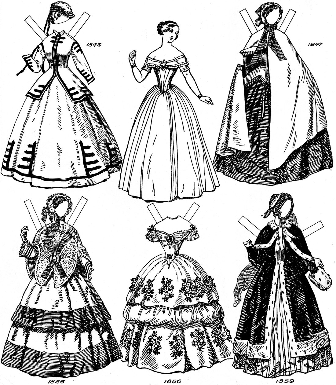 The Great Gallery of British Costume: Nogle kvindemoder fra 1843 til 1893, c1934 af Unbekannt