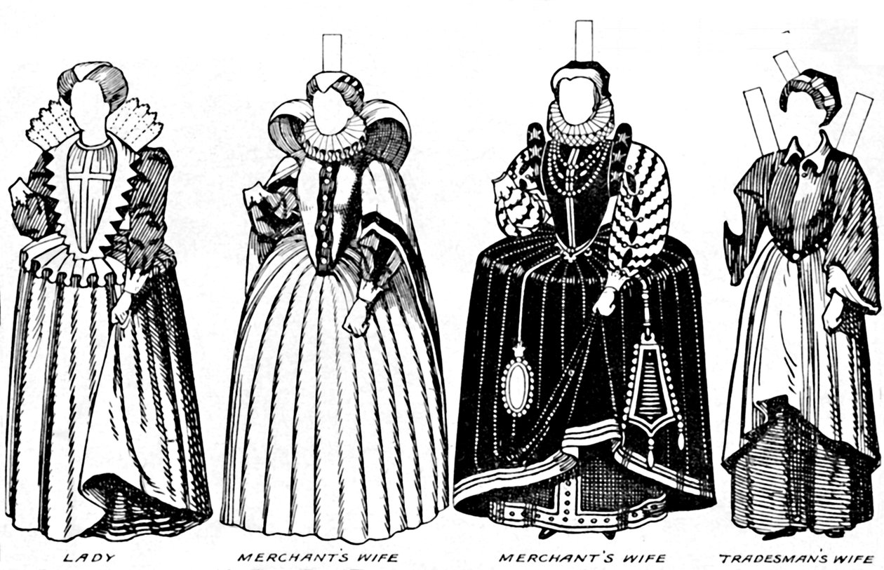 The Great Gallery of Costume: Varierede kjoler båret i Elizabeths dage, c1934 af Unbekannt