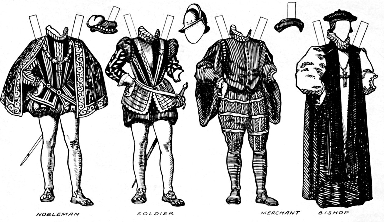 The Great Gallery of Costume: Varierede kjoler båret i Elizabeths dage, c1934 af Unbekannt