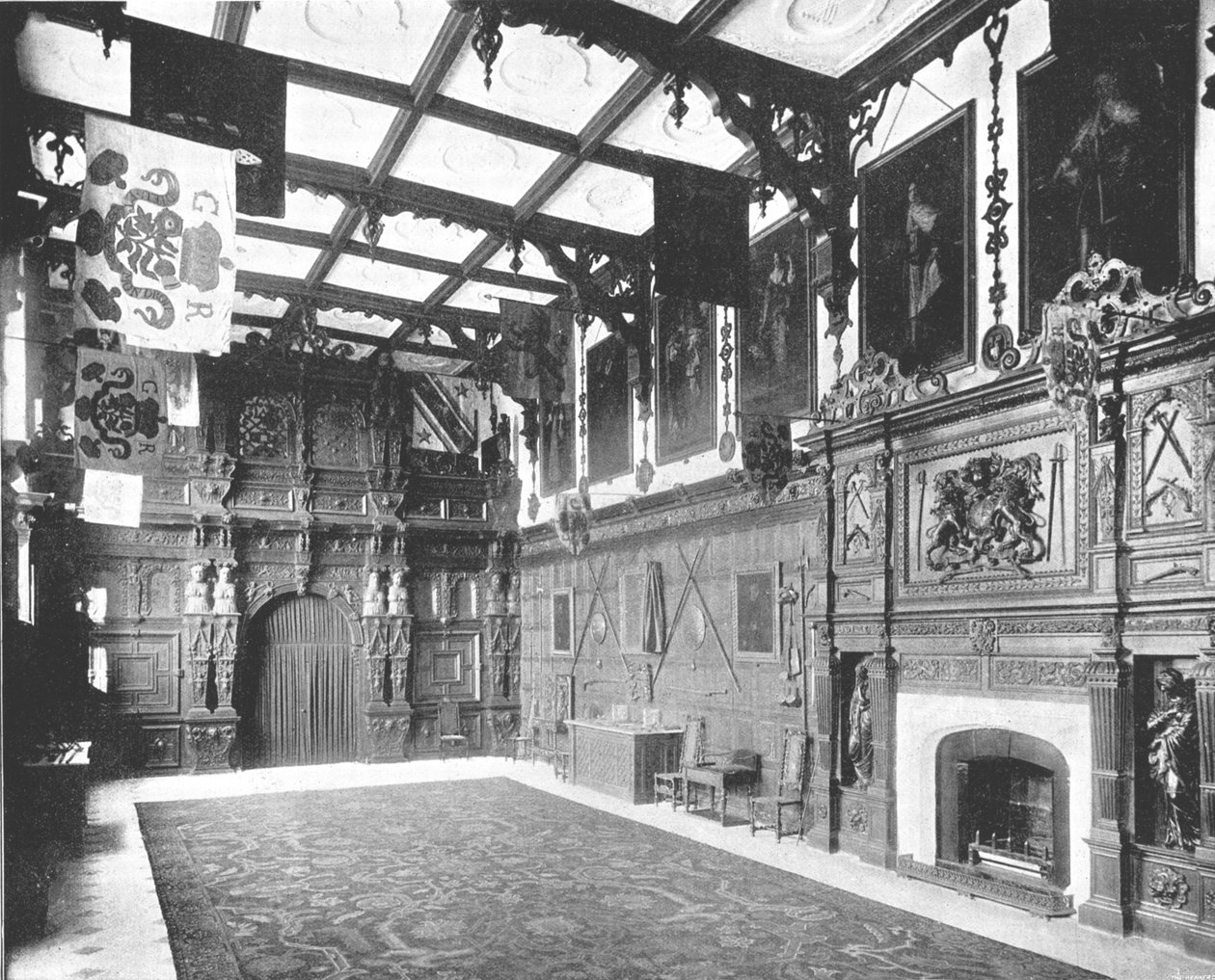 The Great Hall ved Audley End, Saffron Walden, Essex, 1894. af Unbekannt