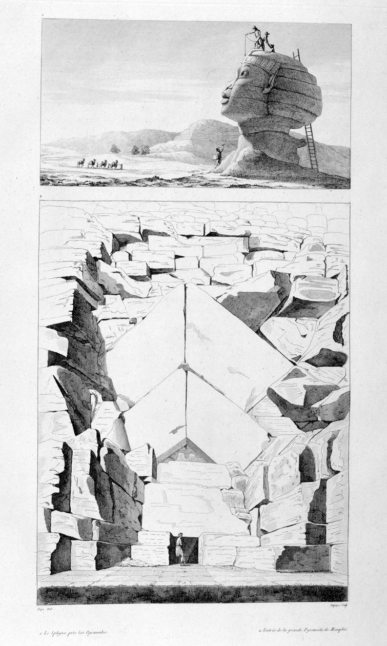 Den store sfinks i Giza og indgangen til Memphis-pyramiden, c1808 af Unbekannt