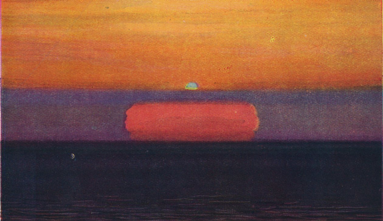 Det grønne blink ved solnedgang, sjældneste prismatisk farve brudt af atmosfæren, c1935 af Unbekannt