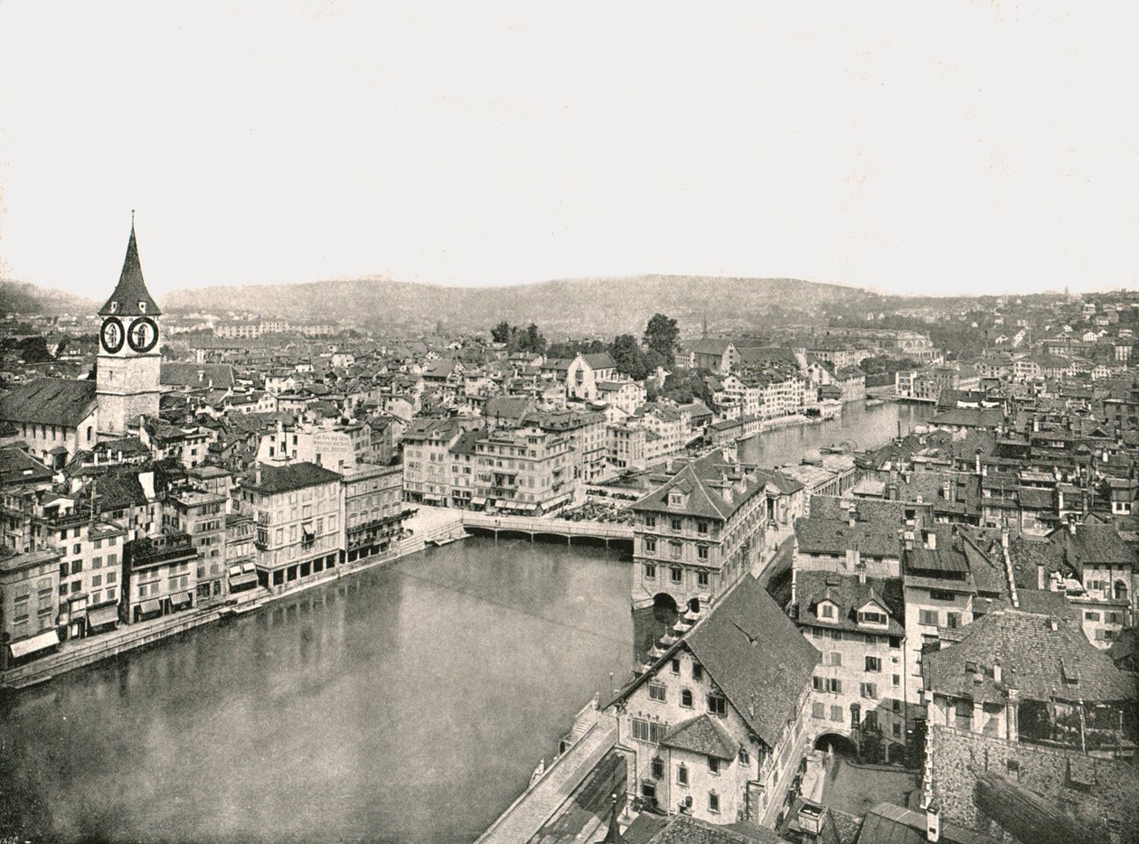 Grosse Stadt og Kleine Stadt delt af floden Limmat, Zürich, Schweiz, 1895. af Unbekannt