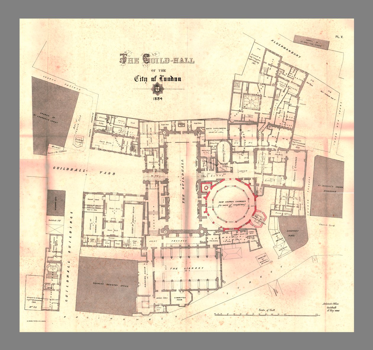 The Guild-Hall of the City of London, Plan, 1884, 1886 af Unbekannt