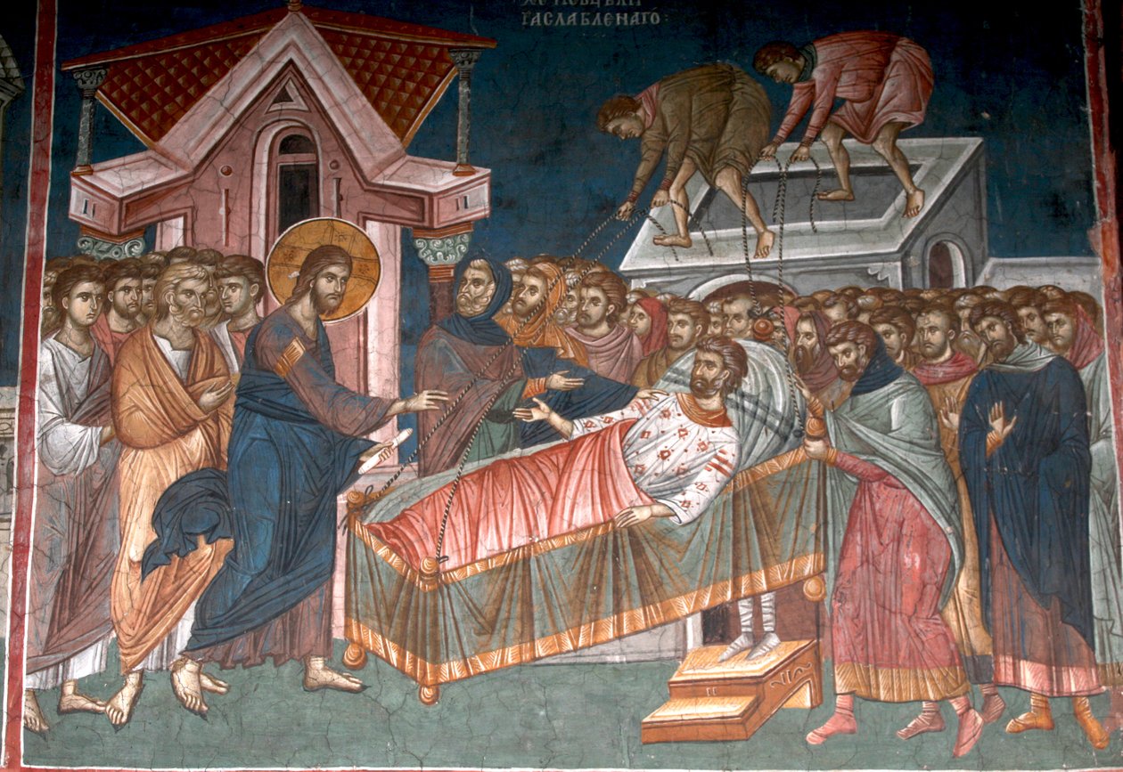 The Healing the lamme i Kapernaum, ca 1350 af Unbekannt