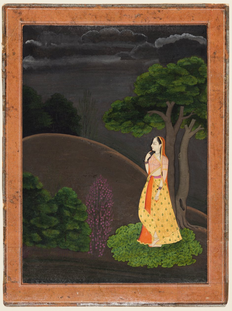 Heltinden, der venter spændt på sin fraværende elsker Utka Nayaka, ca. 1750-55. af Unbekannt