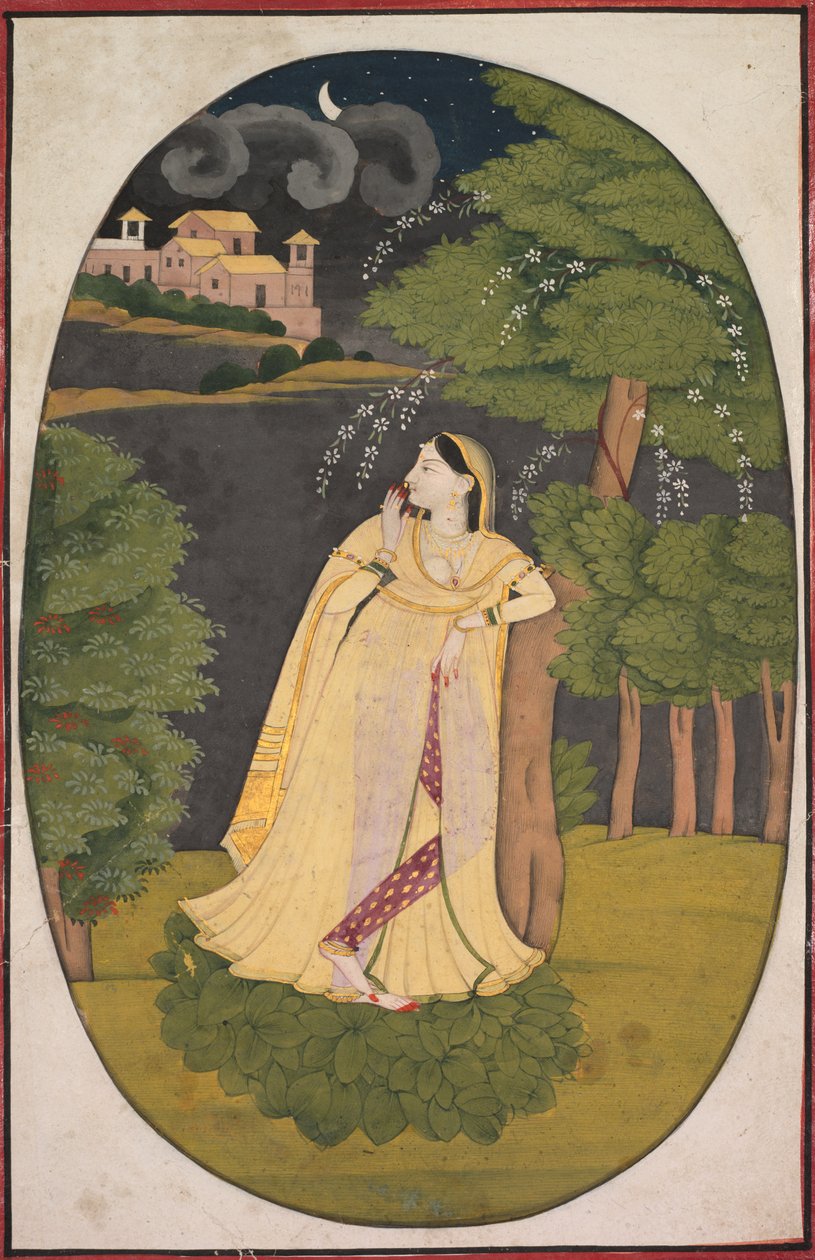 Heltinden, der venter spændt på sin fraværende elsker Utka Nayika, ca. 1800. af Unbekannt