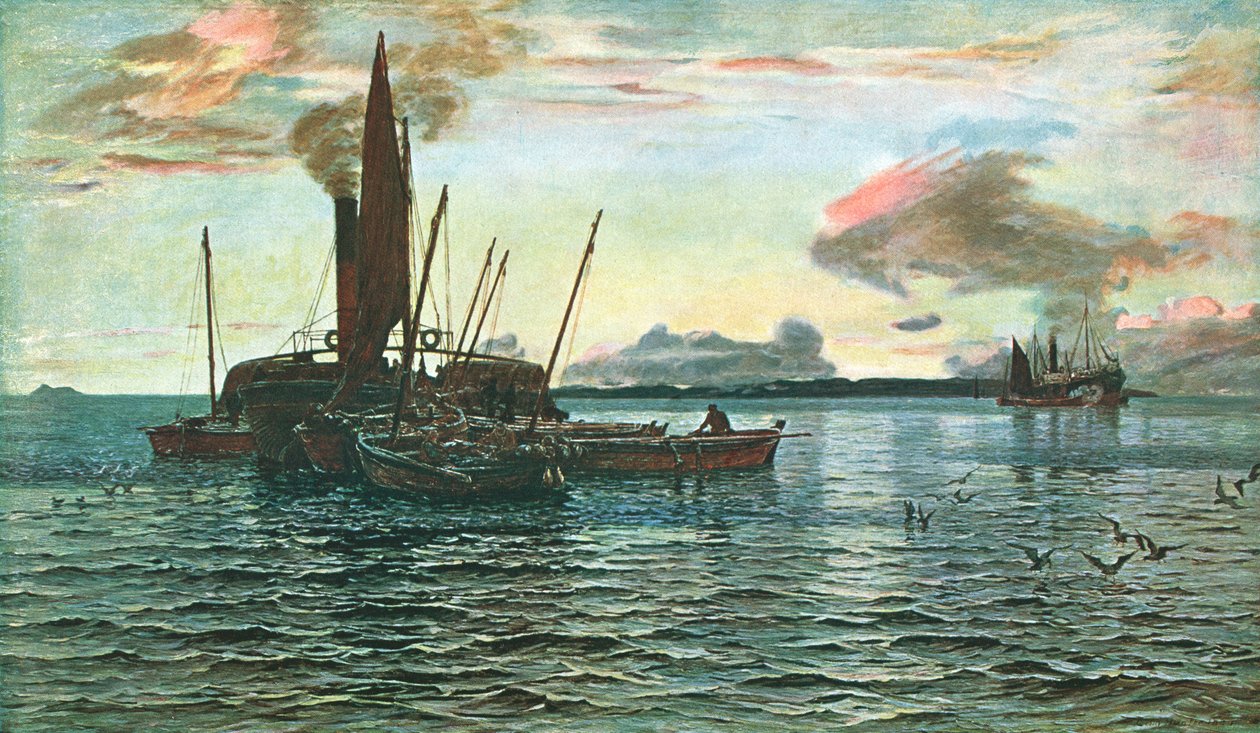 Sildemarkedet til søs på Loch Fyne, Argyll, 1884, c1902. af Unbekannt