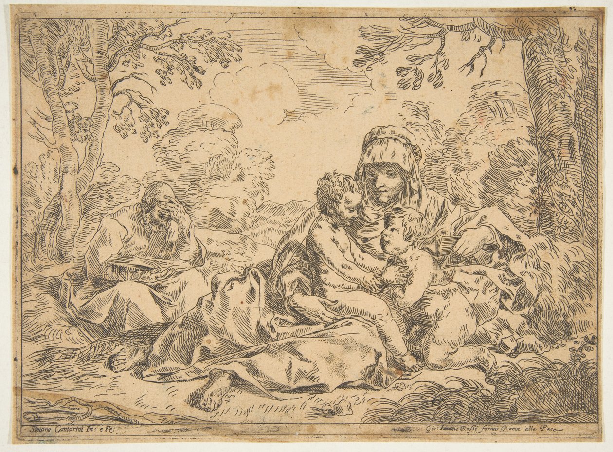 Den hellige familie med Johannes Døberen, kopi efter Cantarini, ca. 1639-1648 eller senere. af Unbekannt