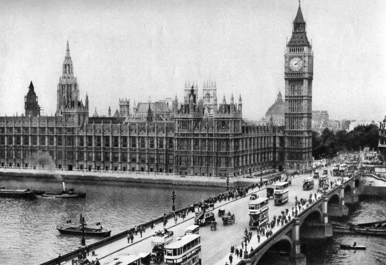 The Houses of Parliament og Westminster Bridge, London, 1926-1927 af Unbekannt