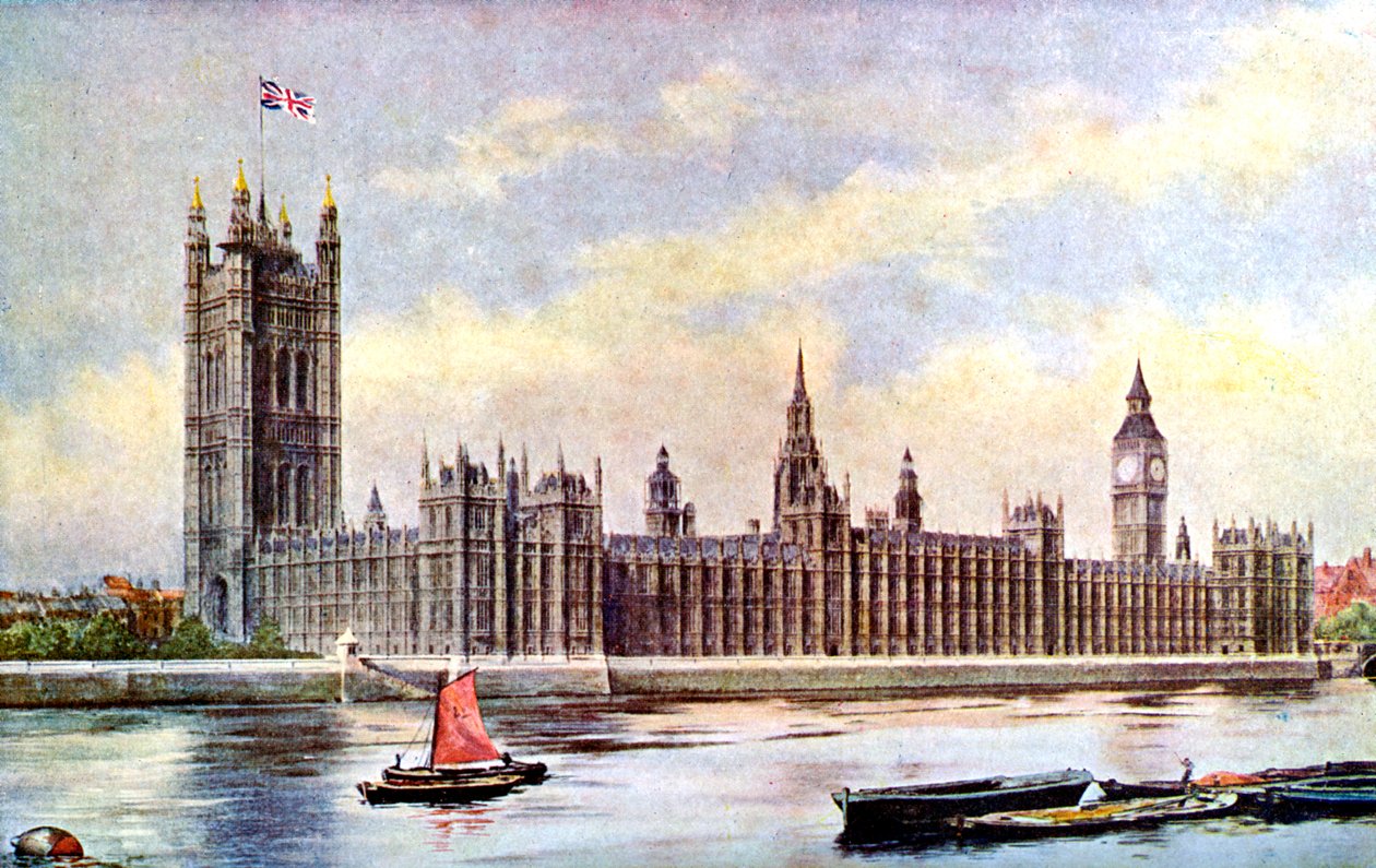 The Houses of Parliament fra Lambeth Palace, Westminster, London, c1905 af Unbekannt