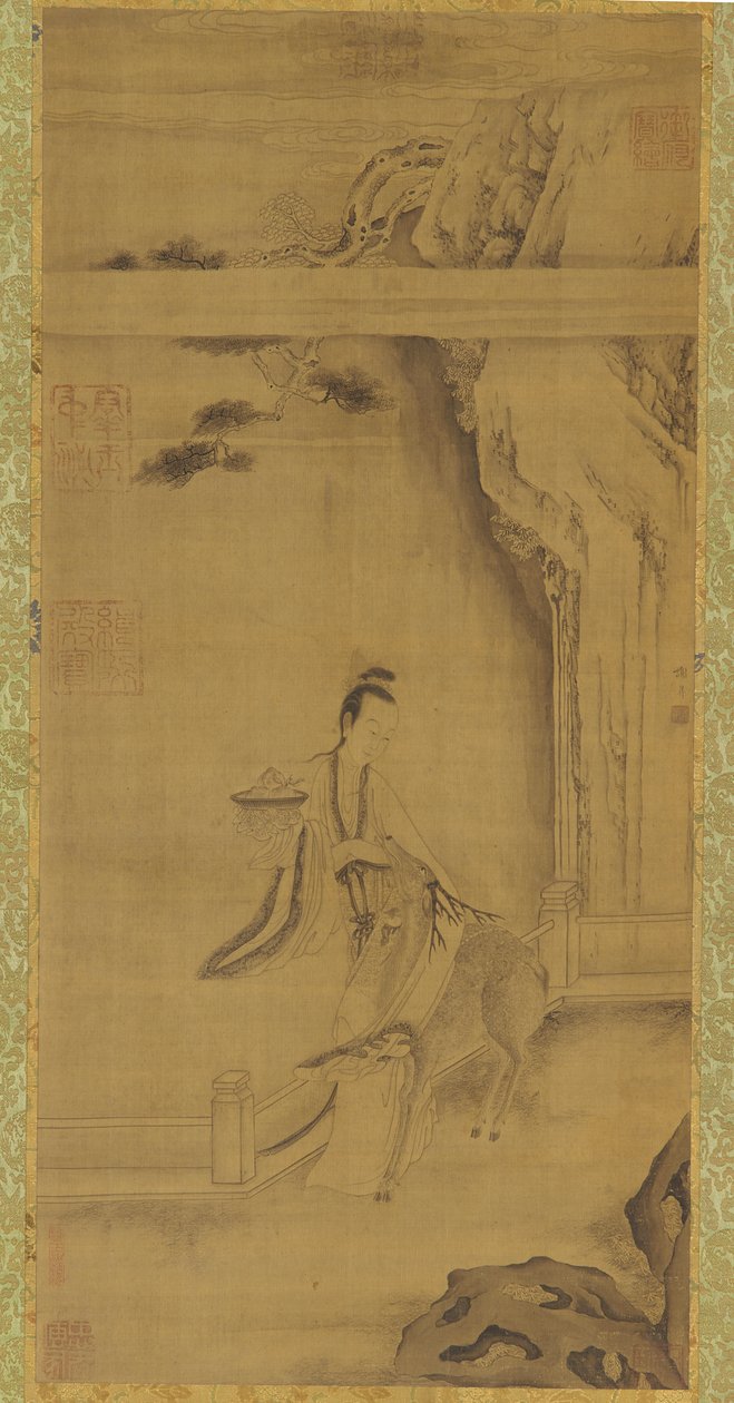 Den udødelige Ma Gu med en hjort, Qing-dynasti, 1700-tallet. af Unbekannt