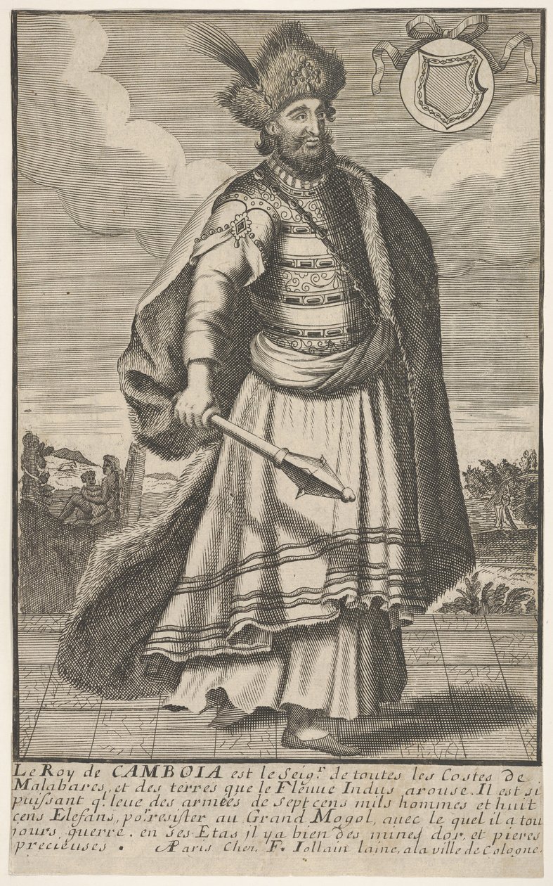 Kongen af Cambodja stående med et scepter i højre hånd, ca. 1670-1700. af Unbekannt