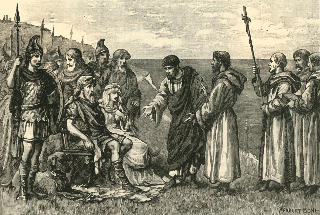 The Landing of St. Augustine i Kent, 597AD, 1890. af Unbekannt