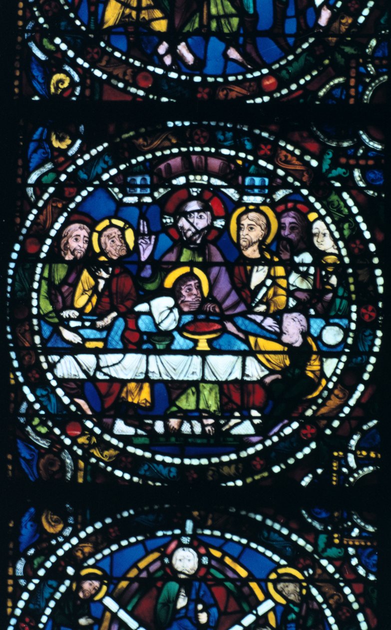 Den sidste nadver, farvet glas, Chartres Cathedral, Frankrig, 1205-1215 af Unbekannt