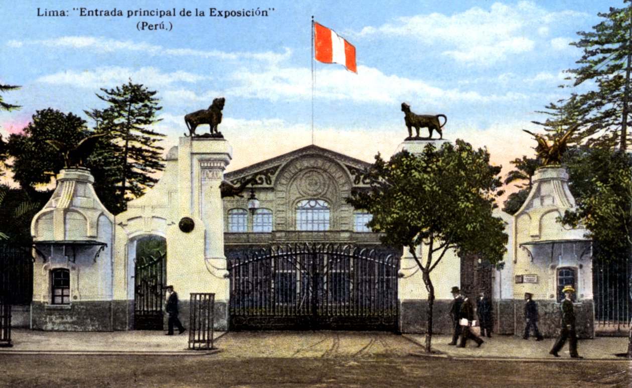 Hovedindgangen til udstillingen, Lima, Peru, omkring 1900-tallet af Unbekannt