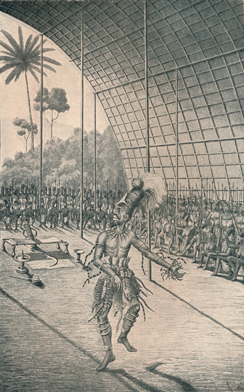 Mangbattu-kongen Munsa danser før hans hustruer og krigere, c1870, 1903 af Unbekannt
