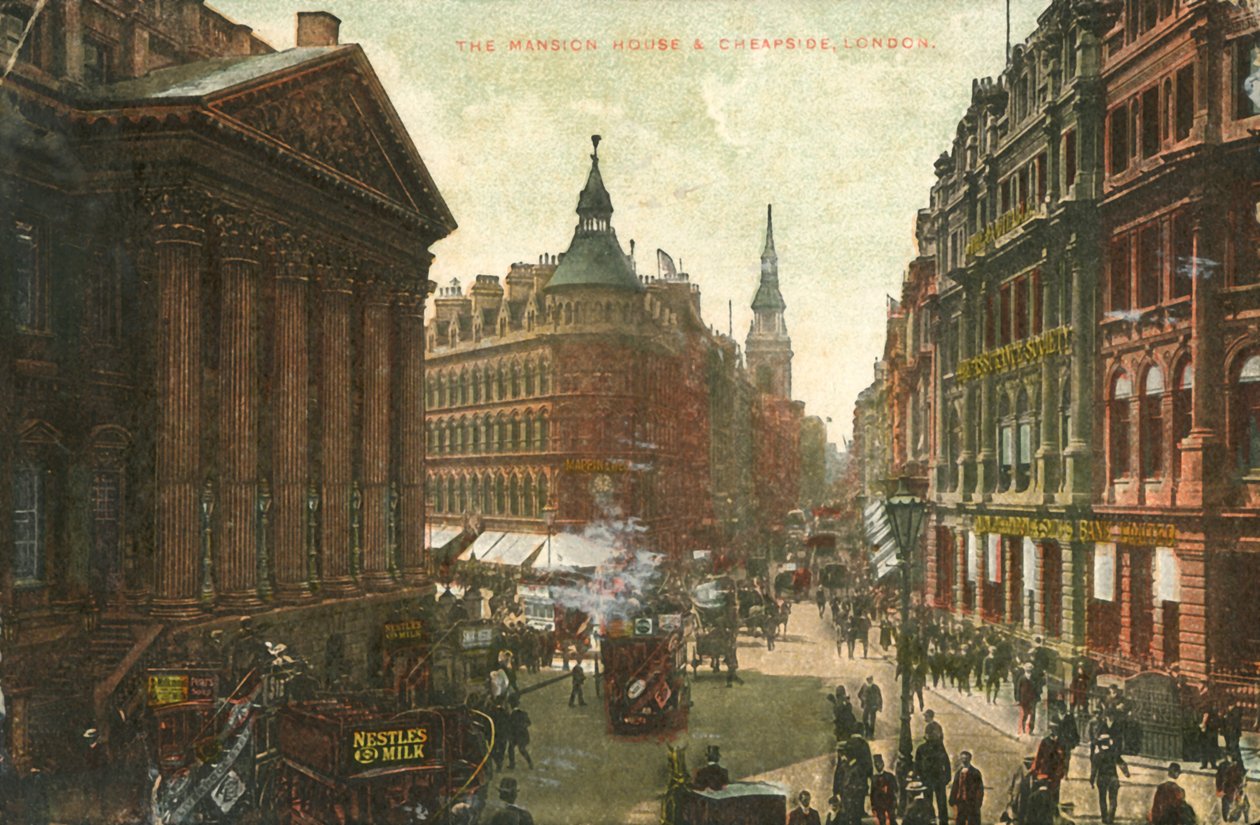 The Mansion House & Cheapside, London, slutningen af det 19.-begyndelsen af det 20. århundrede. af Unbekannt