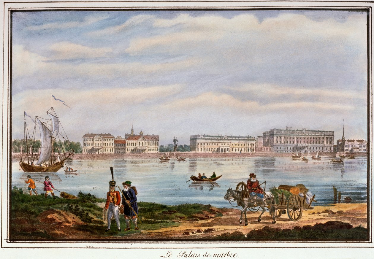 Marmorpaladset og Neva-dæmningen, Skt. Petersborg, Rusland, 1822 af Unbekannt