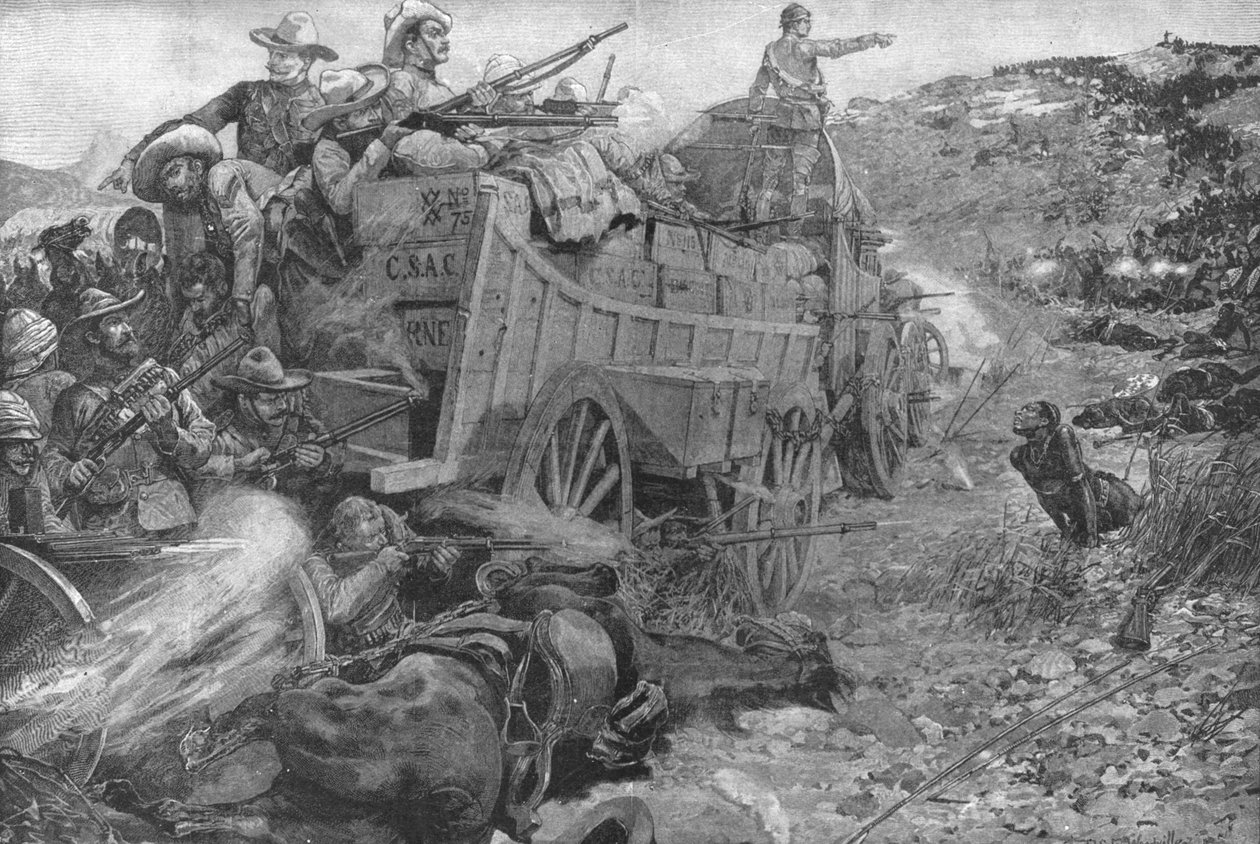 Matabele-krigen, 1893: Angreb på vognenes Laager på Imbembezi-floden, 1. november 1901. af Unbekannt