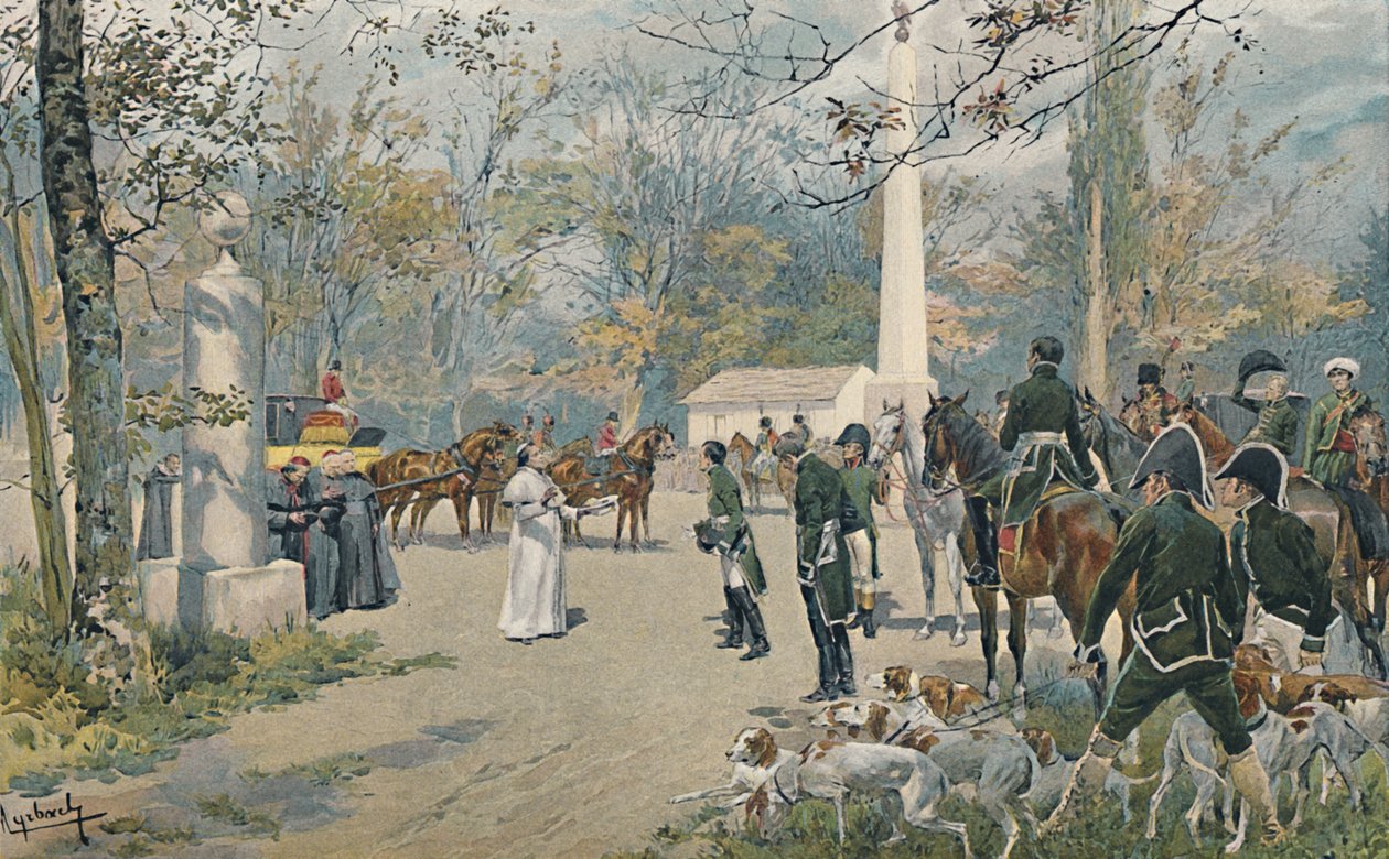 Mødet mellem Napoleon og Pius VII i Fontainebleau, 1813, 1896 af Unbekannt