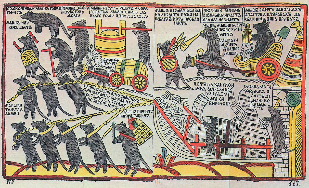 Musene begraver katten, Lubok print, 1760 af Unbekannt