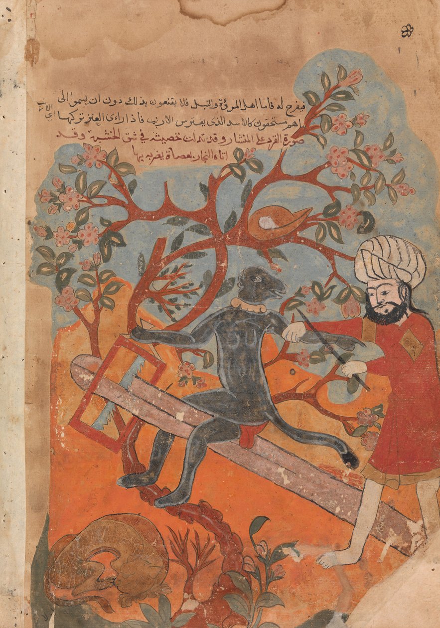 Aben forsøger snedkeri, Folio fra en Kalila wa Dimna, 1700-tallet. af Unbekannt
