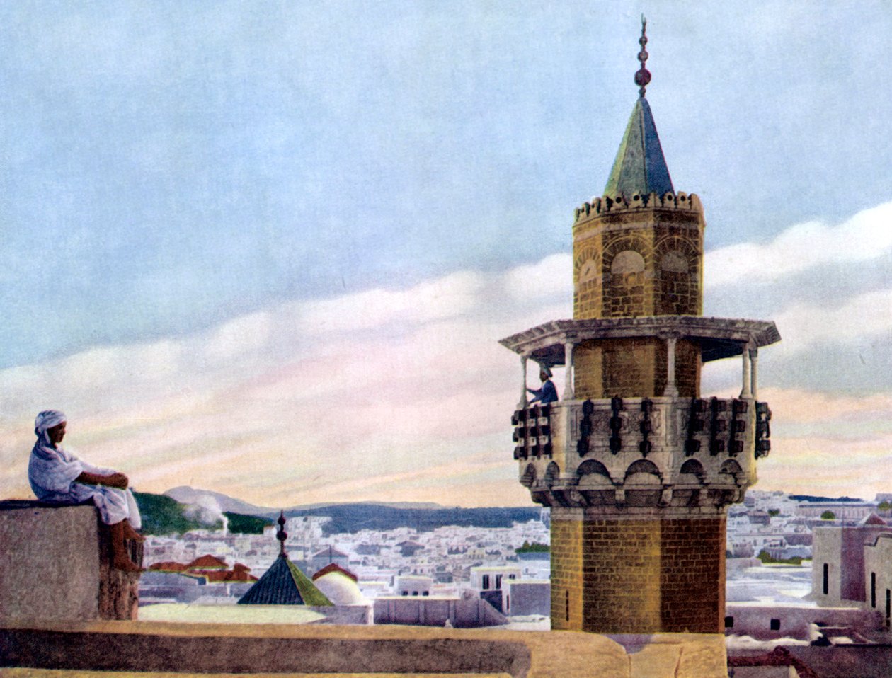 Muezzinen i hans minaret kalder de trofaste til bøn, 1926 af Unbekannt