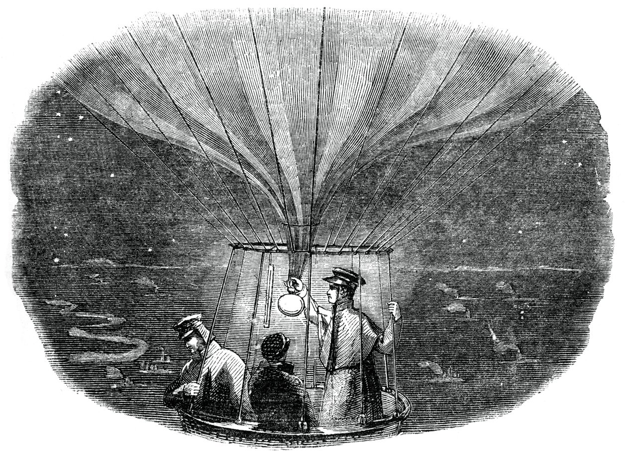 Nassau-ballonen passerer over Liege om natten, 1836, 1886 af Unbekannt