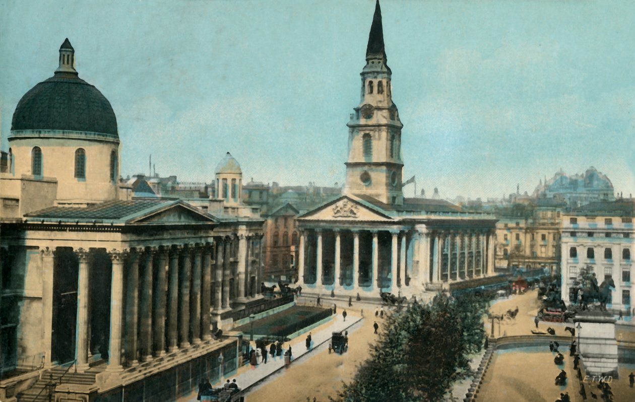 National Gallery og St Martin in the Fields, Trafalgar Square, London, c1910. af Unbekannt