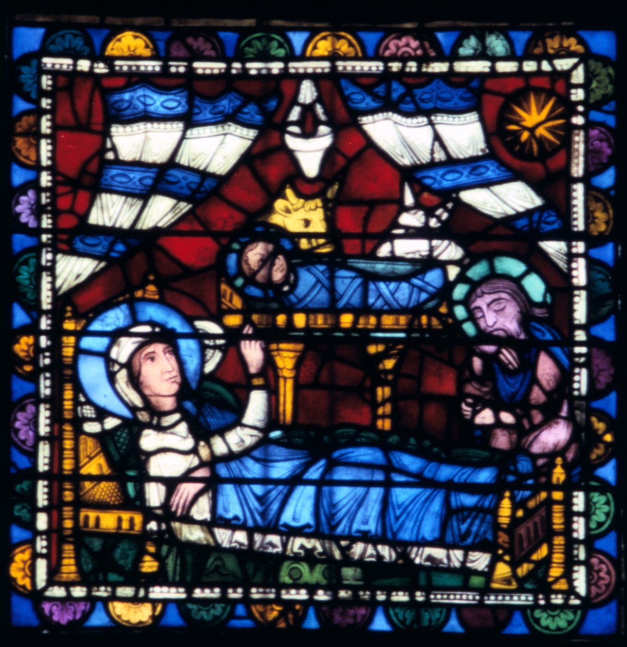 The Nativity, farvet glas, Chartres Cathedral, Frankrig, 1194-1260 af Unbekannt
