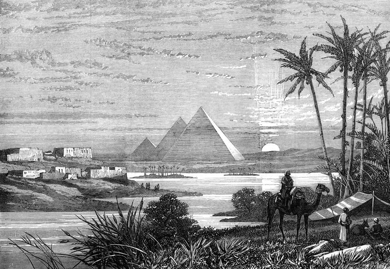Nilen og pyramiderne fra Boulak-vejen, 1874 af Unbekannt
