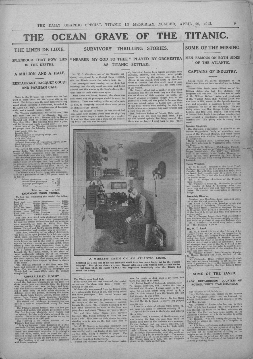 The Ocean Grave of the Titanic, og fotografi af en trådløs operatør, 20. april, 1912. af Unbekannt