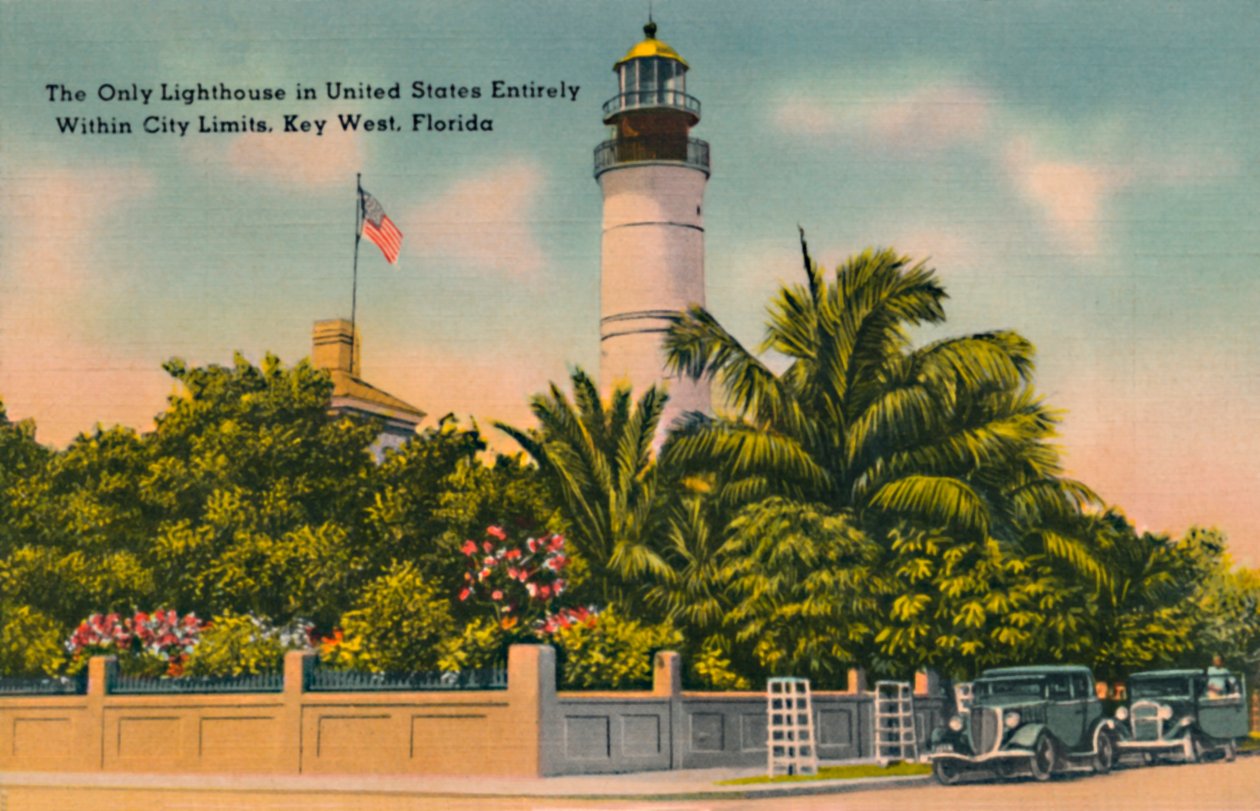 Det eneste fyrtårn i USA helt inden for bygrænser, Key West, Florida, c1940