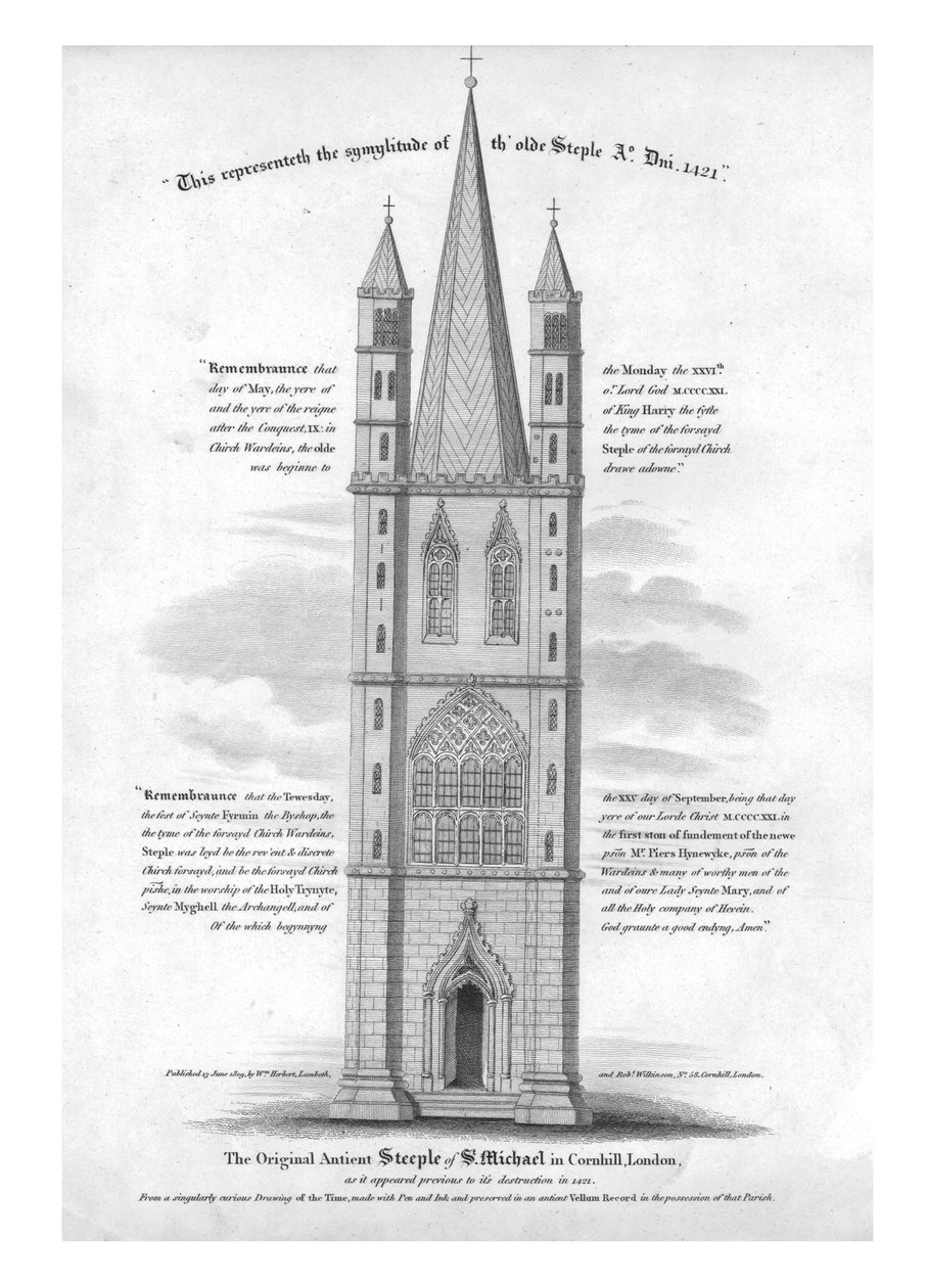 Det oprindelige antikke tårn af St. Michael i Cornhill, London...1421, 1809. af Unbekannt