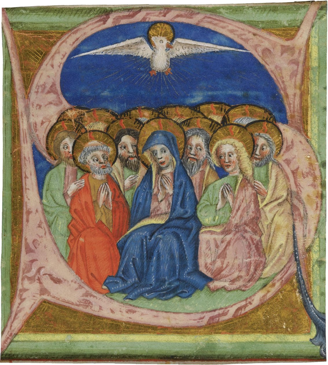 Pinsen. Indledende S fra et manuskript Gradual, ca 1430 af Unbekannt