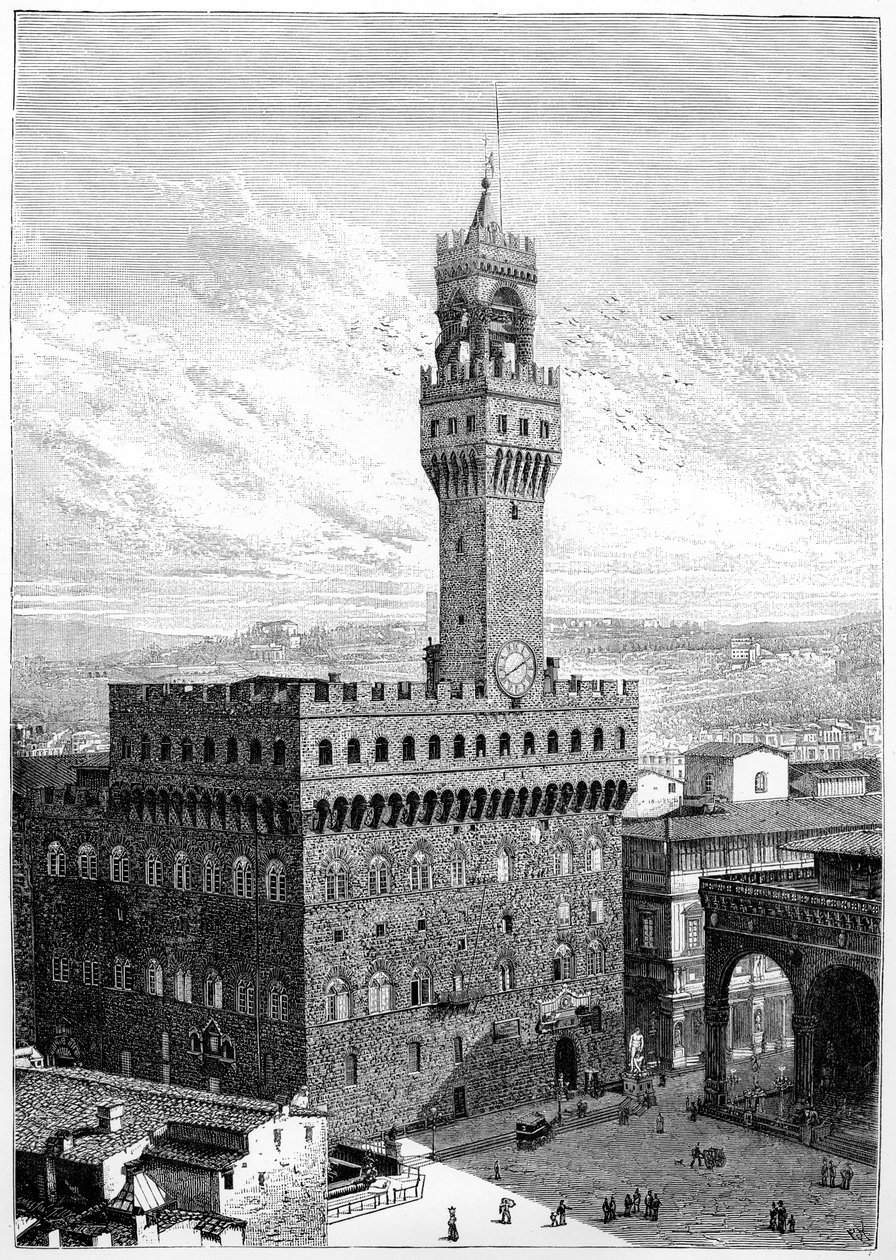 Piazza della Signoria, Palazzo Vecchio, Firenze, Italien, 1882 af Unbekannt