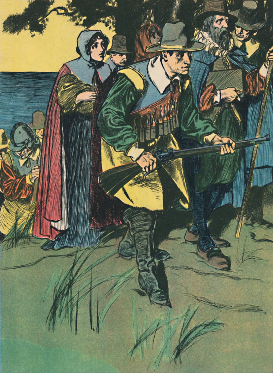 Pilgrimsfædrene på vej ind i den nye verden, c1907 af Unbekannt